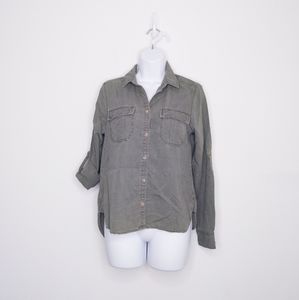 American Eagle Women's Button Down Shirt Green Small Top Collared